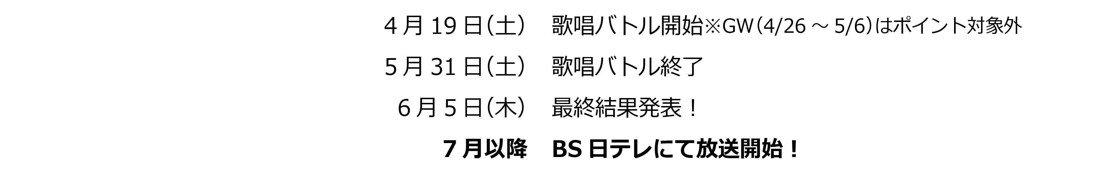 BS日テレ冠企画争奪カラオケバトル、スケジュール